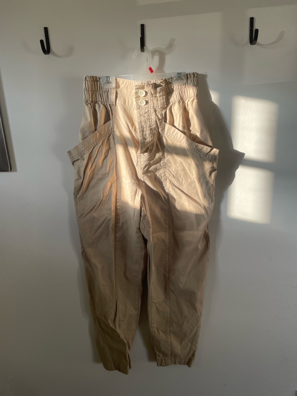 Free People Straight-Leg High-Waist Cargo Pants in Beige